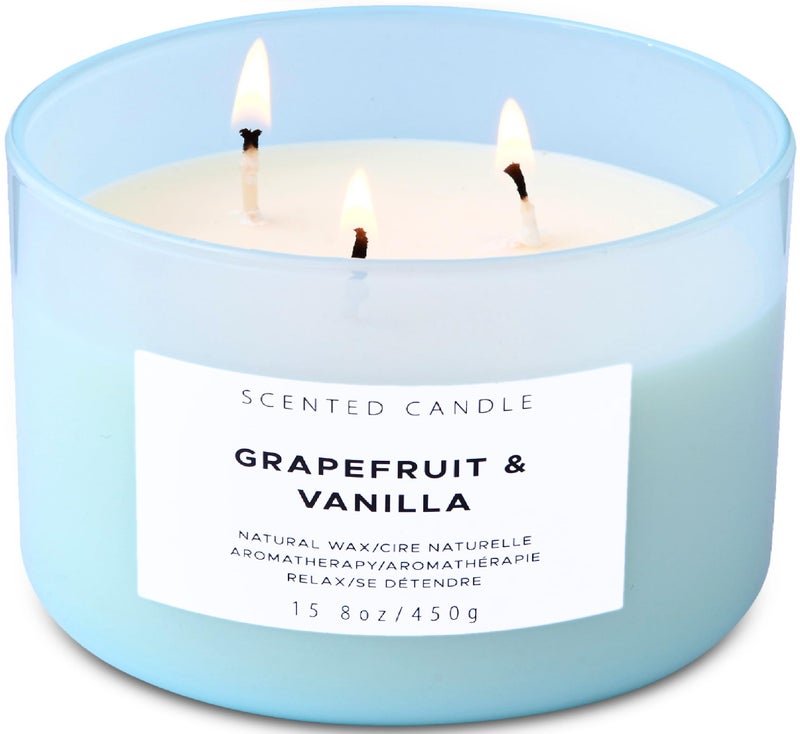 Grapefruit Vanilla 3Wick Scented Soy Candle 158 oz Aromatherapy Citrus Vanilla Candle LongLasting Clean Burn Strong Throw